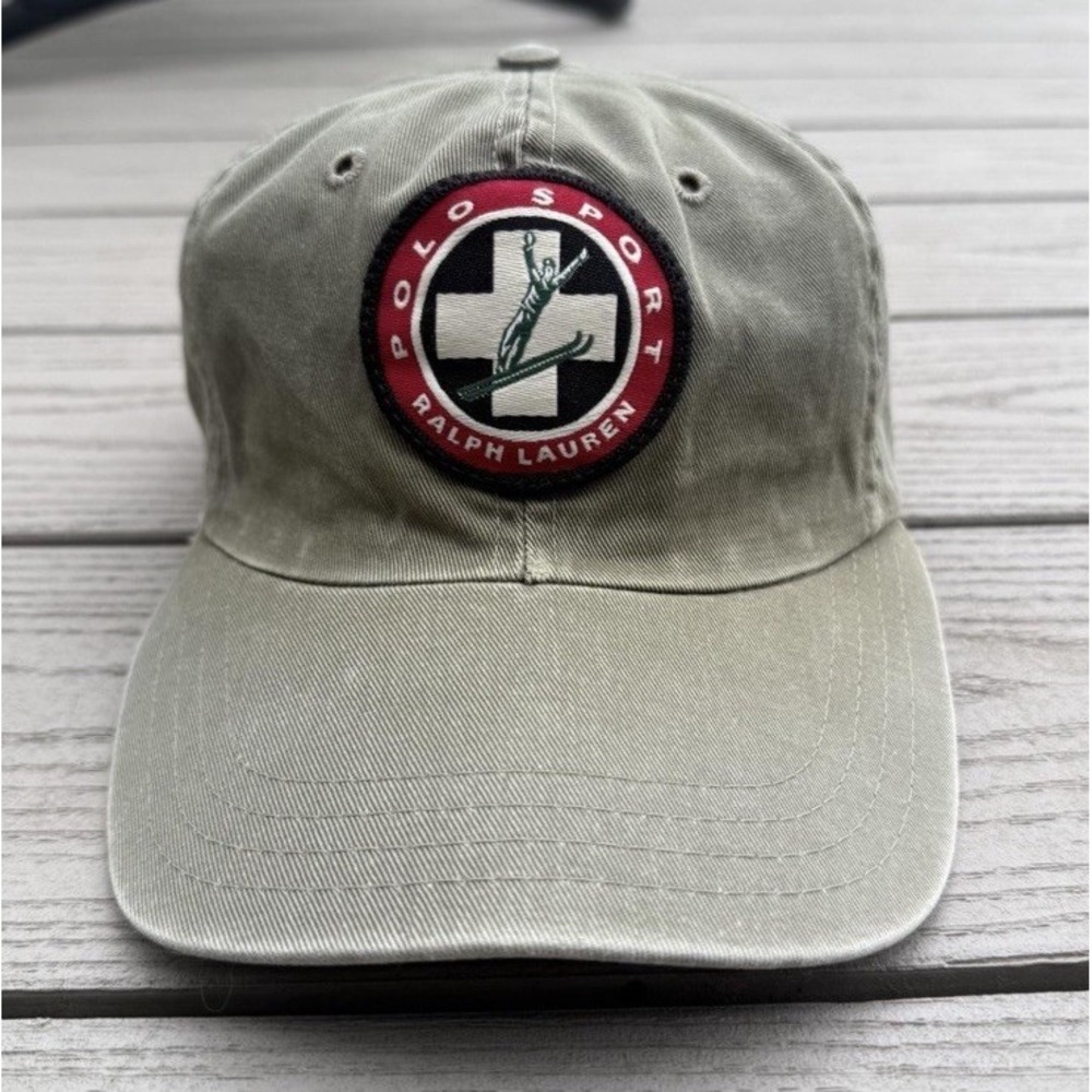 Vintage 90s POLO SPORT Ralph Lauren Suicide Ski Strapback Hat Cap - TAN - RARE